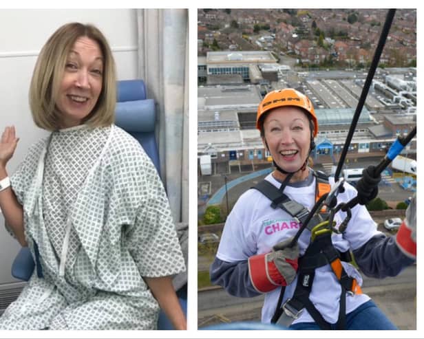 Andrea Butcher has given her thanks to the NHS by taking part in an abseil after being given the all-clear from cancer.