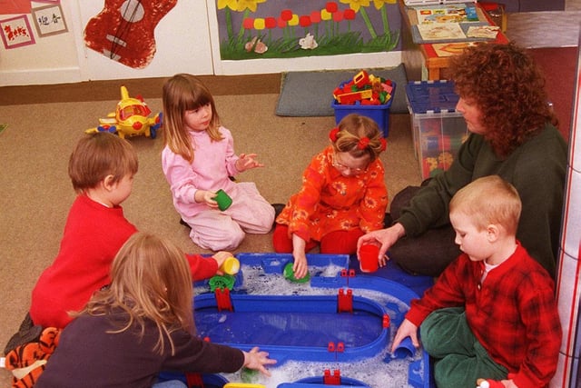 Pictured at Bole Hill Nursery,Walkley, in 1998 where Nursery Teacher and Deputy Manager Helen Demou is seen with children in the Rainbow Classroom