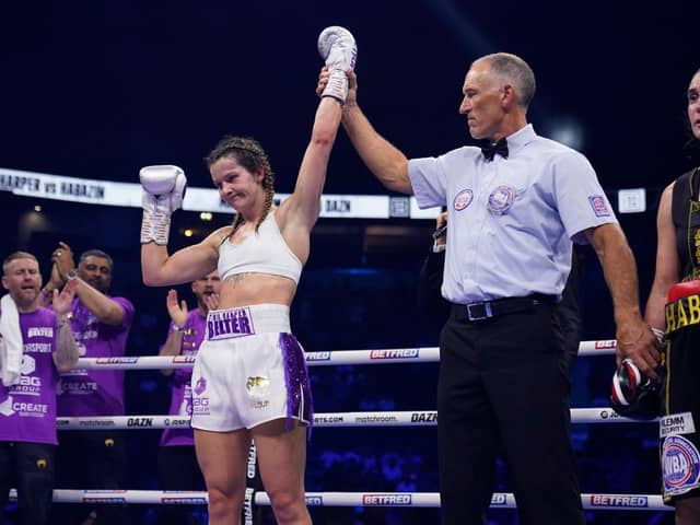 Terri Harper beats Ivana Habazin to retain her WBA super-welterweight world title. Photo: Dave Thompson/Matchroom Boxing