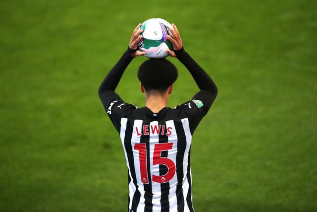 Jamal Lewis takes a throw in during the Carabao Cup fourth round match between Newport County and Newcastle United.