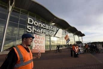Doncaster Sheffield Airport protest in October. Credit: Asadour Guzelian