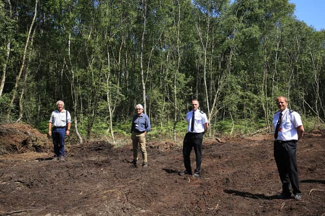Hatfield Moor fire, Tuesday June 2nd 2020. Pictured are  Tony Juniper, Chairman, Natural England, Damian Allen, Chief Executive, Doncaster Council,  Alex Johnson, Chief Fire Officer, South Yorkshire Fire & Rescue, Chris Blacksell, Chief Fire Officer, Humberside Fire & Rescue. Picture: Chris Etchells