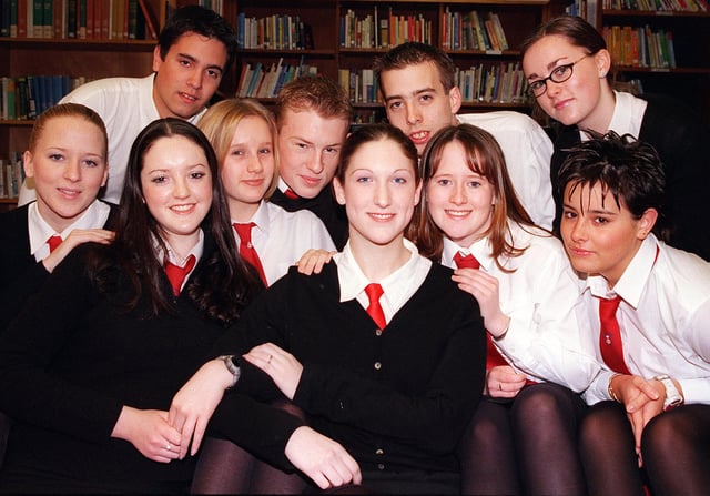 Michele Krause, front, fourth  left from America, pictured with her McAuley school mates; back row, from left, Chris Connor, Alistair Proctor, Carl Williams and Linsey McGowan; front, Ellen mcCoy, Michaela Sheridan, Rachel Naylor, Kathryn Lake and Jodie Conroy.
