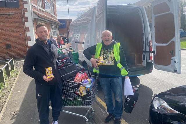 Mexborough Foodbank volunteers, Chris Davies and Alan Wright about to venture out on food parcel deliveries last Friday.