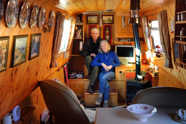 Don and Barbara Barker on their canal boathome at Strawberry Island Boatyard, Doncaster in 2013