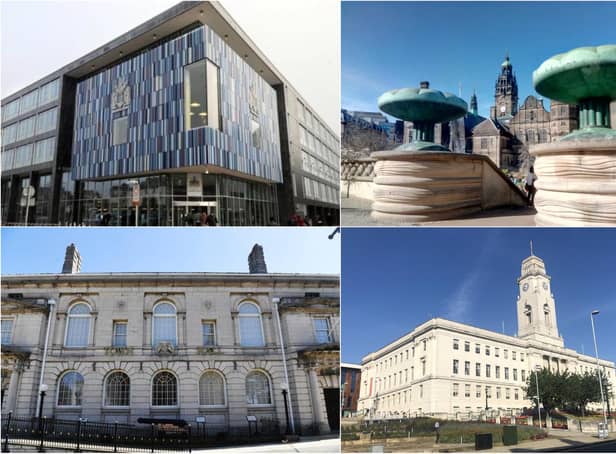 South Yorkshire's town halls. Top left: Doncaster Council. Top right: Sheffield Council. Bottom left: Rotherham Council. Bottom right: Barnsley Council.