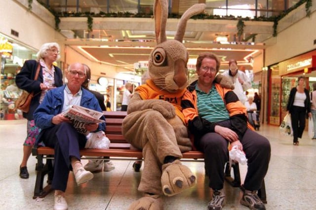 Hope the Hare visited the Frenchgate centre in 1999 to promote the Earth Centre.