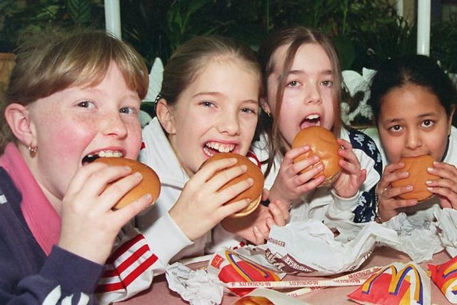 A group of girls enjoying their meals at McDonalds inside the Frenchgate Shopping Centre in 1998.