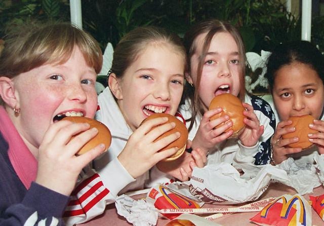 A group of girls enjoying their meals at McDonalds inside the Frenchgate Shopping Centre in 1998.
