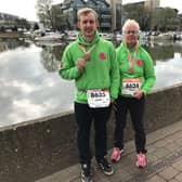 Jacqui (right) and her son Oliver lost ten stone in weight between them after taking up triathlon.