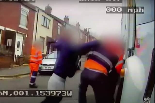 The pair attacking the waste collection worker after being told they couldn't recycle their old duvet in their blue bin