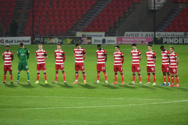 The Rovers players take part in a two minutes silence for Remembrance. Picture: Howard Roe/AHPIX