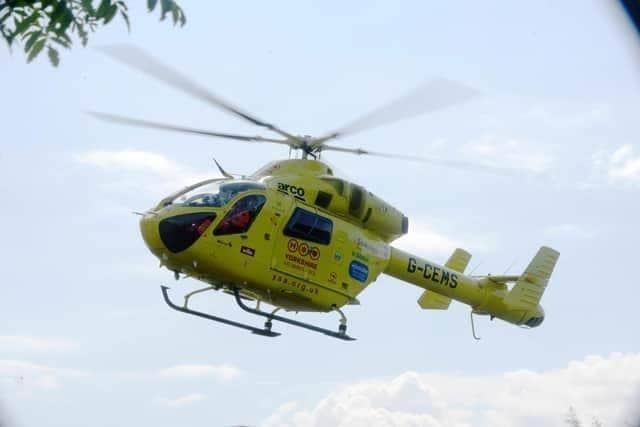 The air ambulance has been reported at the scene in Doncaster tonight