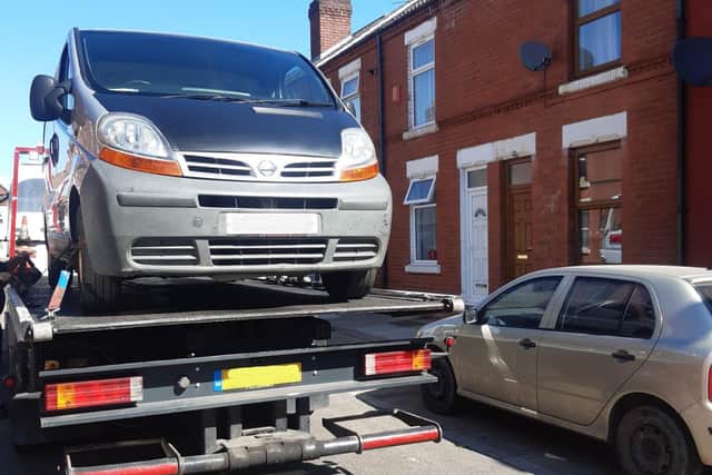 The Nissan van was seized on Urban Road after the driver was stopped for not a wearing a seatbelt