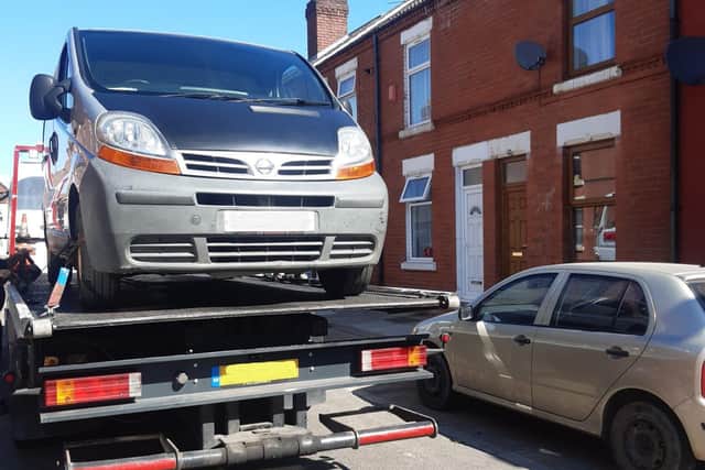 The Nissan van was seized on Urban Road after the driver was stopped for not a wearing a seatbelt