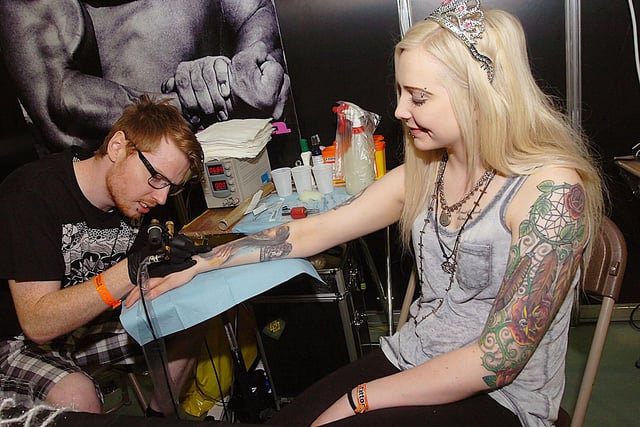 At the 2013 Tattoo Jam at Doncaster Racecourse are Gav Skelton and Shannon Horden