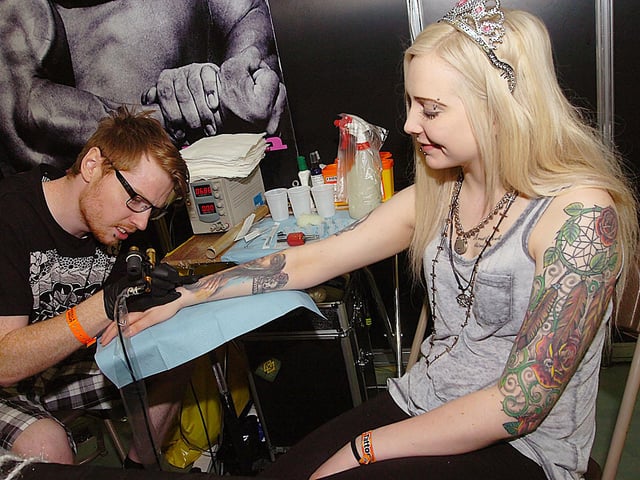 At the 2013 Tattoo Jam at Doncaster Racecourse are Gav Skelton and Shannon Horden