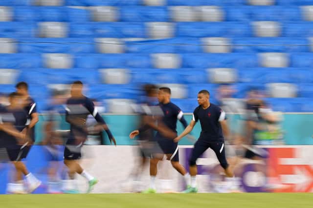 France's Kylian Mbappe pictured in training in Munich ahead of his side's clash with Germany. Photo by Matthias Hangst/Getty Images