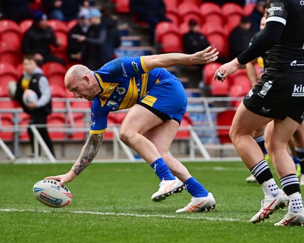 Skipper Sam Smeaton scores the Dons' first try of  the season. Picture: Howard Roe/AHPIX.com