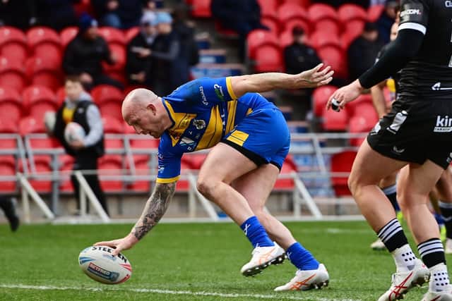 Skipper Sam Smeaton scores the Dons' first try of the season. Picture: Howard Roe/AHPIX.com