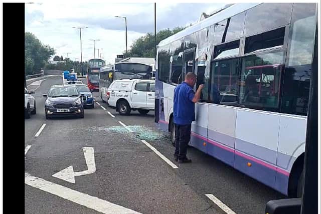 The aftermath of the crash between a bus and lorry on North Bridge Road.