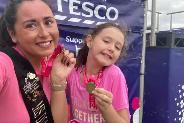 Doncaster's Miss Diamond UK Charlotte Lister, 34 ran with her daughter Evie, 10 in  this year’s Race For Life at Town Moor in Doncaster.