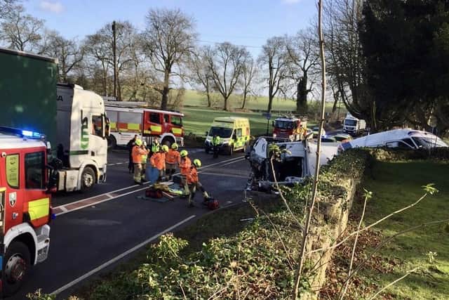 Man arrested and woman in a critical condition in hospital after van collision in Doncaster.