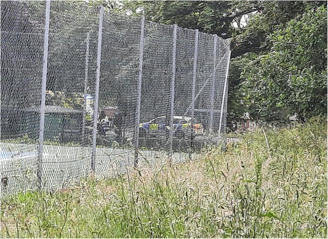 The police car and ambulance were pictured outside the entrance to Grove Park.