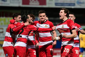 Rovers celebrate Joe Ironside's equaliser. Picture: Howard Roe/AHPIX LTD