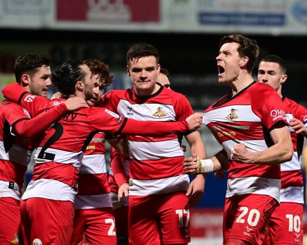 Rovers celebrate Joe Ironside's equaliser. Picture: Howard Roe/AHPIX LTD