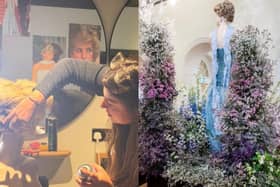Hair stylist Alicia Helliwell created a floral wig for a model of Princess Diana.