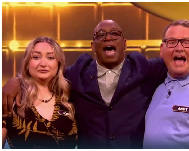 Josie and Andy scooped a whopping £86,000 on Ian Wright's Moneyball TV quiz show. (Photo: ITV).