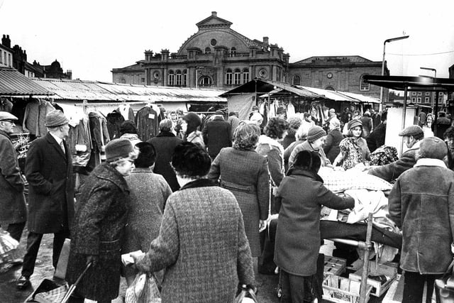 A busy Doncaster outdoor market in 1974