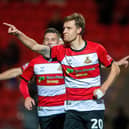 Joe Ironside celebrates another goal for Doncaster Rovers.