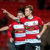 Joe Ironside celebrates another goal for Doncaster Rovers.