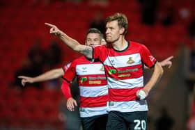 Joe Ironside celebrates another goal for Doncaster Rovers.