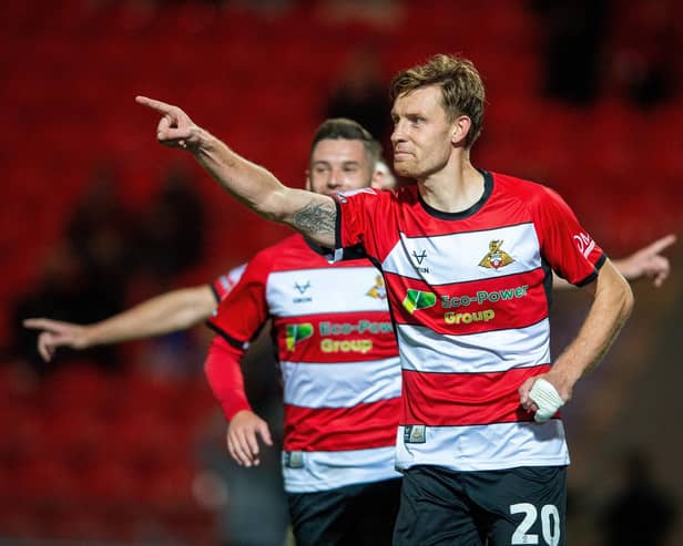 Joe Ironside celebrates another goal for Doncaster Rovers.