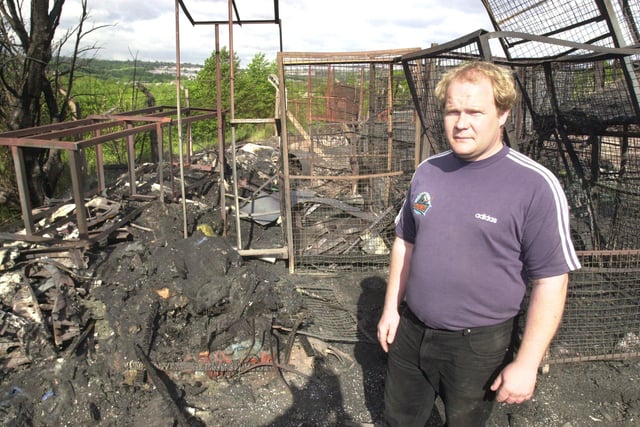 Pictured at Rainbow Plastics, Stone Lane, Woodhouse, Sheffield, where company Director Simon Elliott is seen with the burnt out remains following a fire at the site.