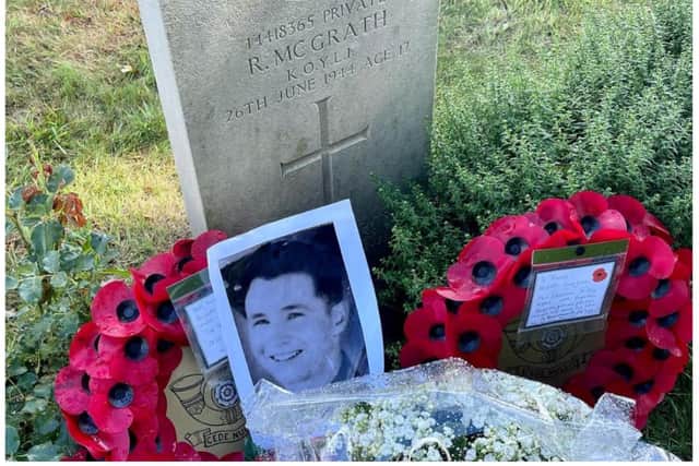 The grave of 17-year-old Ronnie McGrath from Conisbrough who died in combat in France.