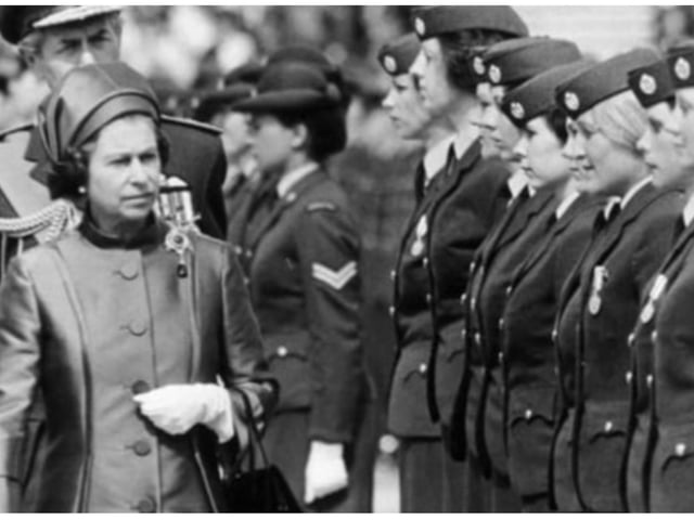 Inspecting air crews at RAF Finningley in 1977.