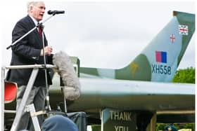 Sir Michaek Knight at the unveiling of the Vulcan in 2006.