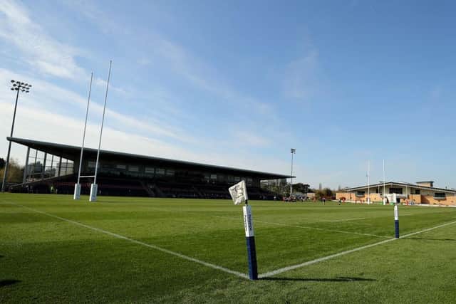DONCASTER, ENGLAND - APRIL 18: A general view of Castle Park Stadium during the Greene King IPA Championship match between Doncaster Knights and Saracens at Castle Park on April 18, 2021 in Doncaster, England. Sporting stadiums around the UK remain under strict restrictions due to the Coronavirus Pandemic as Government social distancing laws prohibit fans inside venues resulting in games being played behind closed doors. (Photo by David Rogers/Getty Images)