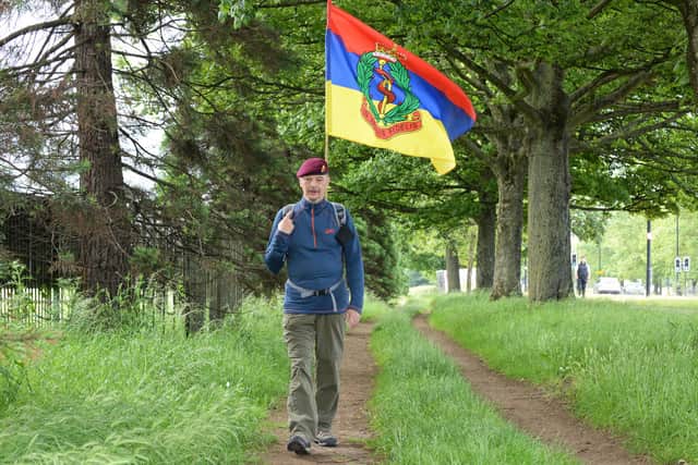 Philip Cox, pictured, is raising money for the Royal Army Medical Corp Benevolent Charity by walking 1306 miles.