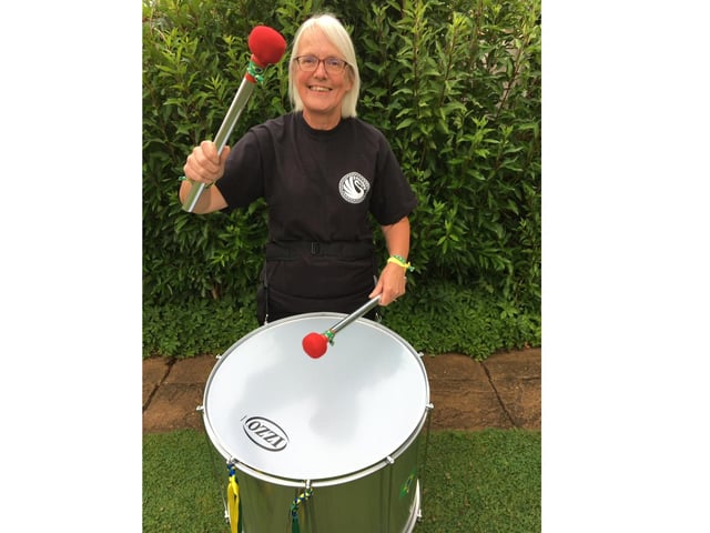 Lynn Jastzrebski enjoying playing the drums