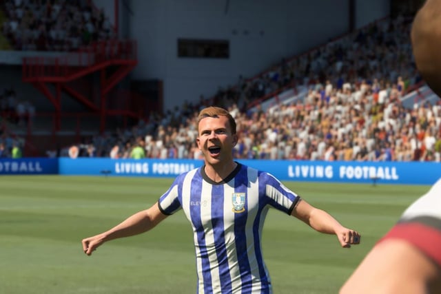 Jordan Rhodes all smiles after scoring on FIFA 21. Wednesdayites will be hoping to see him celebrating more in real life this season, too.