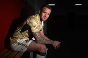 James Coppinger, wearing the charity third kit which he designed himself to mark his final season with Doncaster Rovers and raise money for CALM. Picture: Andrew Roe/AHPIX