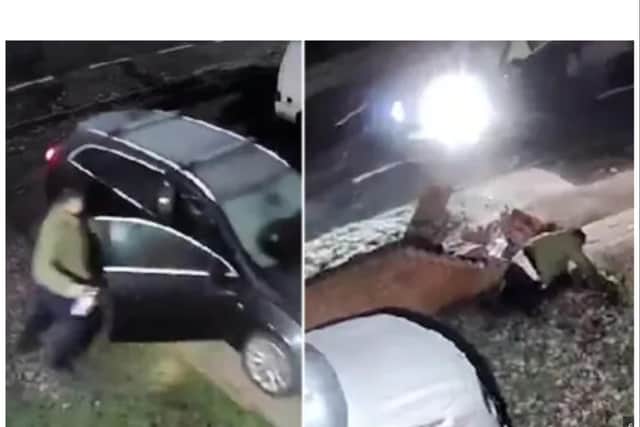 Footage shows the man attempting to stop the thief, smashing him into a wall and ripping the car door off. (Photo: Twitter/X).