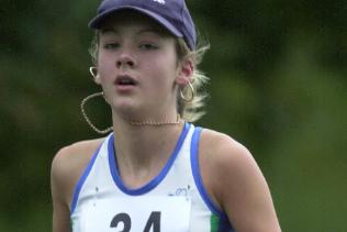 Emma Slater-Clayton taking part in a fun run on Town Fields in 2000.