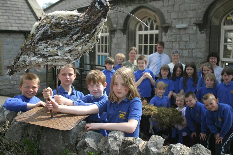 The giant bird sculpture made by pupils at Earl Sterndale school