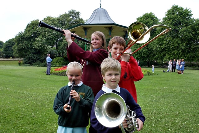 Sunderland schools were taking part in concerts in Mowbray Park in 2003 and these pupils were ready to play their part. Pictured are Claire Wrightson, Charlotte Wasey, Jamie Lowes and David Fletcher.